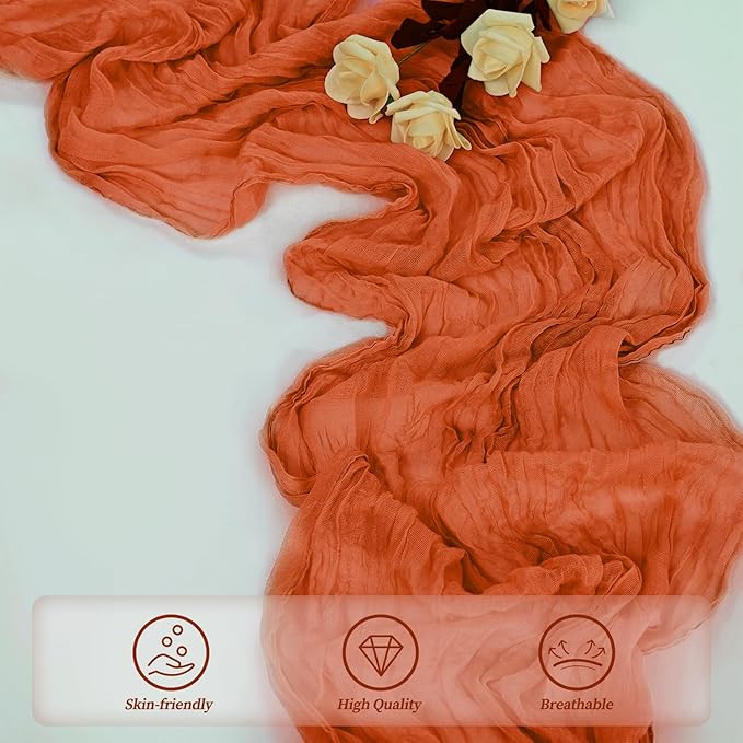 Orange Cheesecloth Table Runner 6 Pack 10FT Boho Fabric Rustic Cheese Cloth Table Runner for Wedding 20 x 120 Inch Long Bridal Shower Baby Shower Gauze Sheer Birthday Party Table Decorations