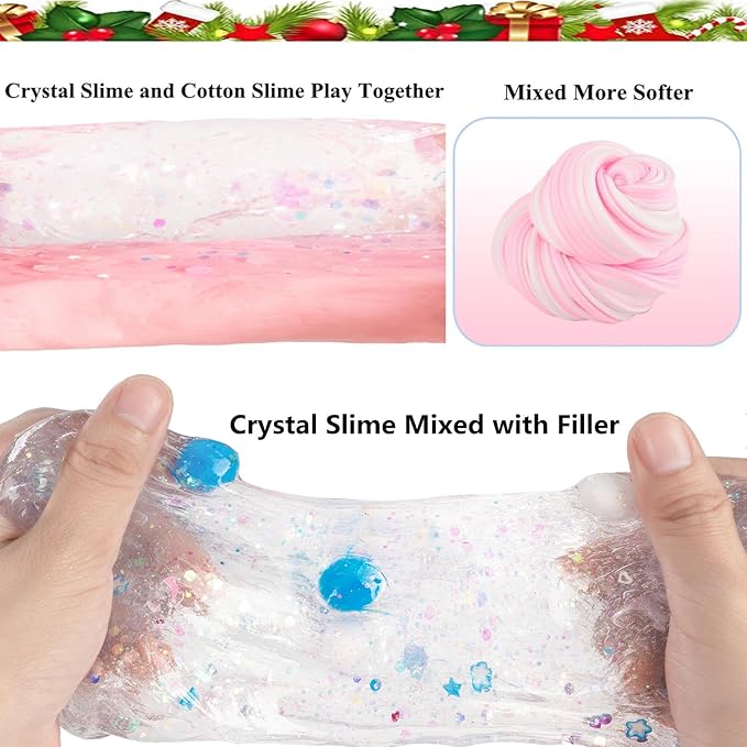 Mermaid Slime Kit,Clear Slime Bucket Kids Birthday Party,Stress Relief Slime Kit for Girls and Boys Handmade Slime Toy