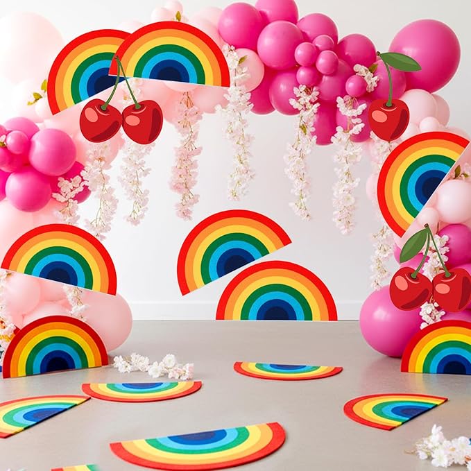 Boao 12 Pcs Large Rainbow Felt Table Mats, Rainbow Party Supplies Prop for Craft Wall Decal Painting Art Birthday Baby Showers Party Decorations