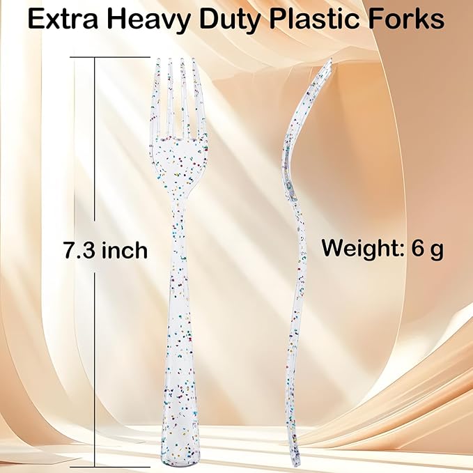 Supernal 360pcs Glitter Disposable Plastic Forks,Plastic Silverware Heavy Duty,Clear Plastic Forks,Glitter Disposable Cutlery for Birthdays, Parties, Bridal Shower and Weddings