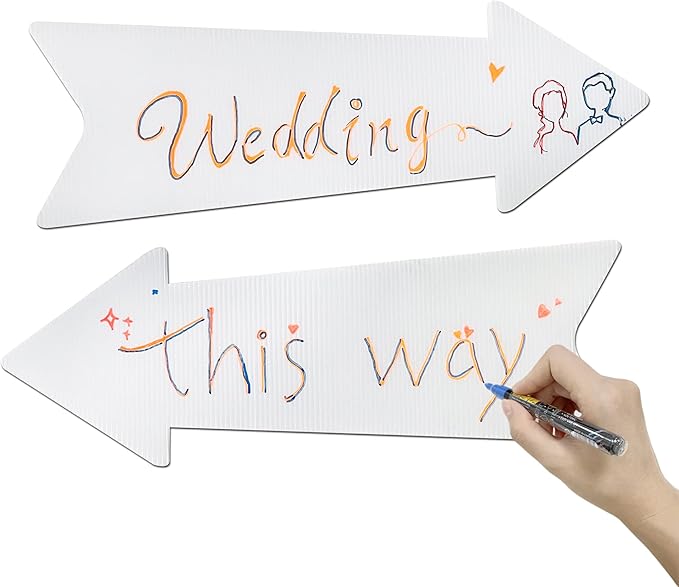 Blank Arrow Signs With Stakes 6 Pack - 17 x 6 Inches Wedding Directional Yard Signs, This Way Arrow Birthday Party Signs