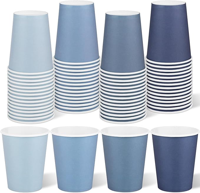 URATOT 60 Pieces 9 Ounce Disposable Paper Cups Gradient Blue Party Cups Drinking Cups for Party, DIY, and Holiday, 4 Colors