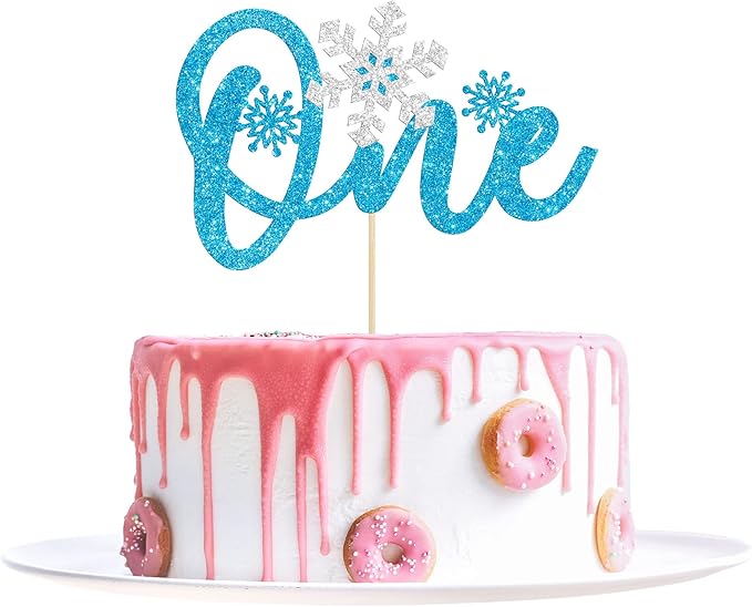 1 Pack Snowflake One Cake Topper Glitter Baby Shower Winter Snowflake First Birthday Cake Topper Decorations for Winter Frozen Theme Baby Shower 1st Birthday Party Supplies Blue