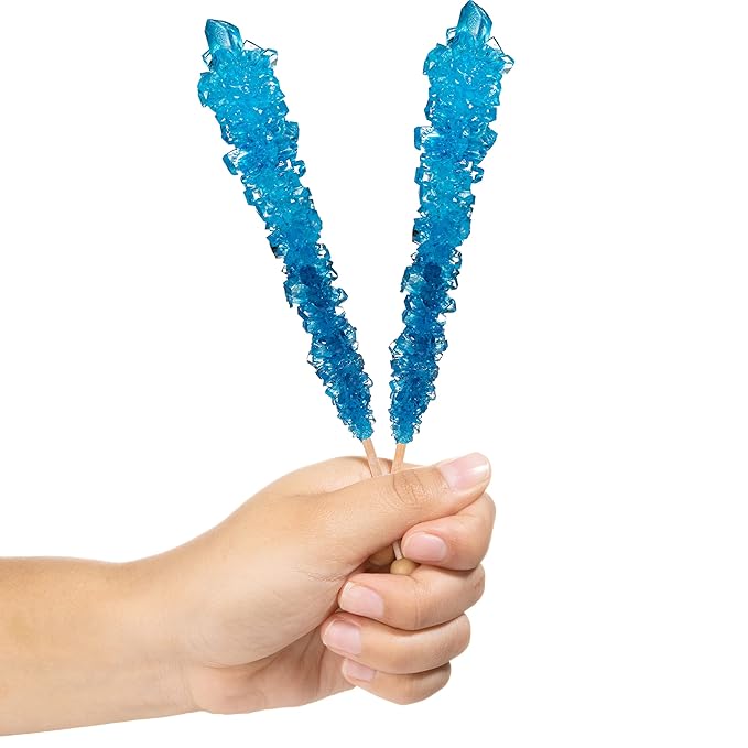 Blue Rock Candy Sugar Sticks - Blue Raspberry Flavored - 24 Individually Wrapped Candy Party Favors