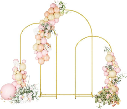 UDEAR Metal Arch Backdrop Stand Set of 3(7.2FT,6.6FT,6.0FT),Arch Kit for Weddings,Parties,Events,Climbing Plants,Baby Shower Photo Backdrops,Gold