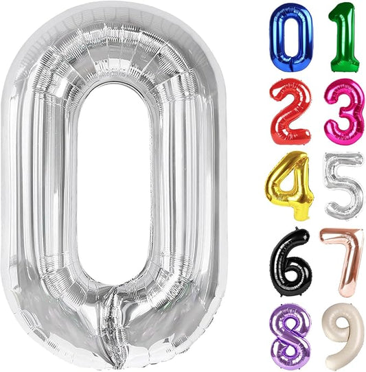0 Balloon - Silver Birthday Number Balloons, 40 Inch Large Foil Balloons for Men Women Boys Girls Silver Themed Birthday Decorations
