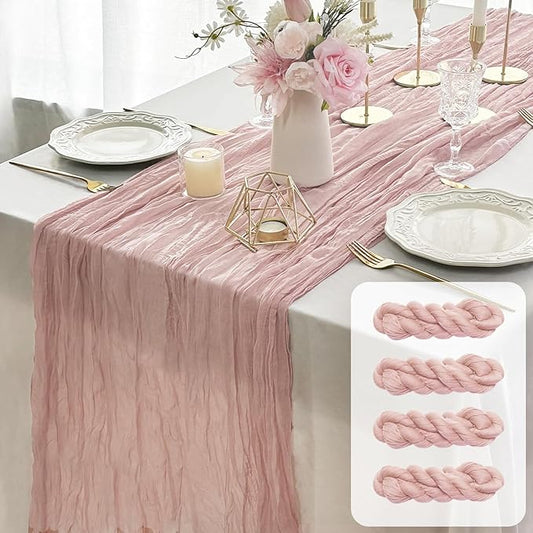 FEXIA Cheesecloth Table Runner Dusty Pink 35x120 Inches 4 Packs Gauze Table Runner Burnt for Wedding Decor Reception Bridal Shower Baby Shower Birthday Centerpiece Engagement