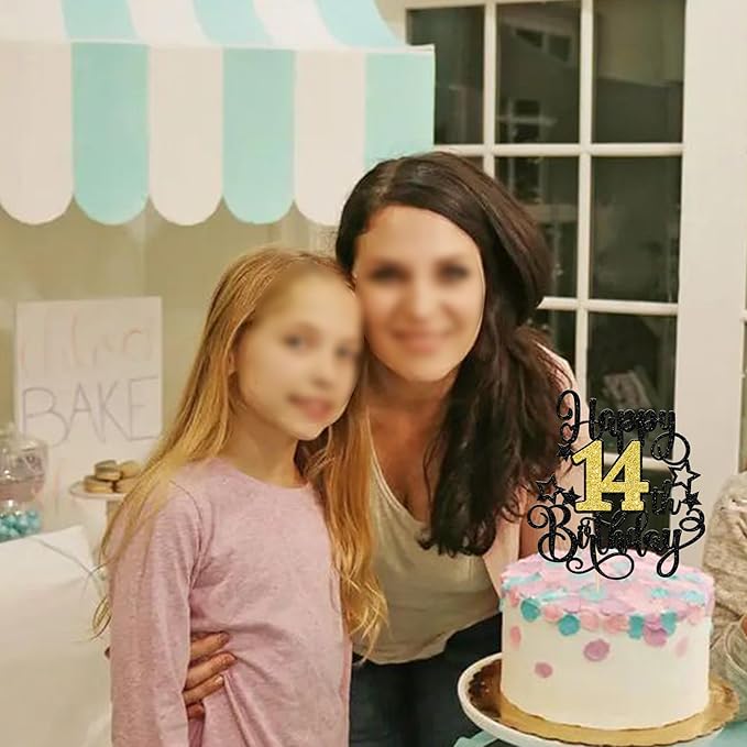 1 PCS Happy 14st Birthday Cake Topper Black Gold Glitter Cheers to 14 Years Birthday Cake Pick Hello 14 Fabulous Cake Decoration for Happy 14st Birthday Anniversary Party Decorations Supplies