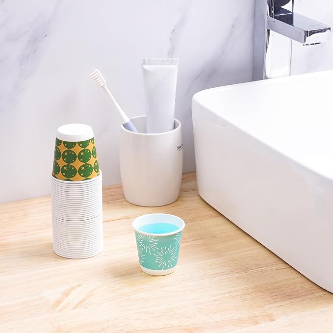 Tamone 600 Pack 3 oz Bathroom Cups, Small Paper Cups, Balloon Design Disposable Cups, Blue, Green, Orange, Mouthwash Cups for Party, Picnic, BBQ, Travel, Home and Event