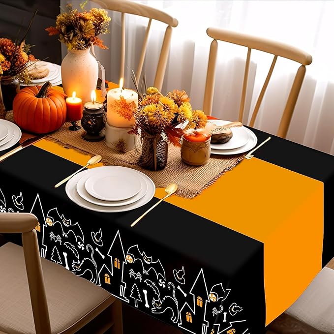 Childom 3 Pack Halloween Tablecloths,Disposable Plastic Tablecloths 54" x 108" Halloween Decorations,Plastic Table Cover for Birthday,Party Supplies,Holiday Table Cloth for Home,Dinner,Indoor,Outside