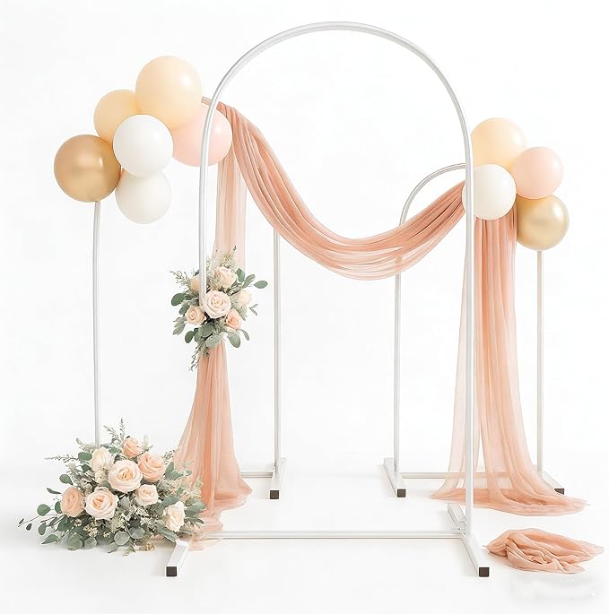 Metal Arch Backdrop Stand Set of 3, Heavy-Duty Balloons Arch Frame for Wedding Ceremony, Party, Baby Shower, Birthday Decorations (White, 4ft+5ft+6ft)