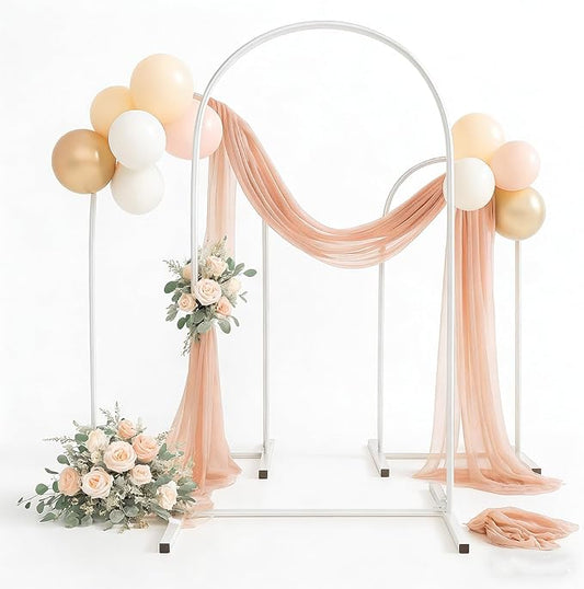 Metal Arch Backdrop Stand Set of 3, Heavy-Duty Balloons Arch Frame for Wedding Ceremony, Party, Baby Shower, Birthday Decorations (White, 4ft+5ft+6ft)