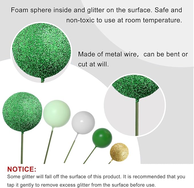 ASTARON 50 Pcs Ball Cake Topper Sticks Mini Balloons for St Patrick's Cake Decorating Supplies Foam Balls Cake decorations for Christmas Baby Shower Birthday Cake Decorations (Green Series)