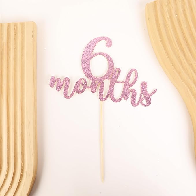 6 Months Cake Topper - Golden Glitter 1/2 Birthday Cake Decorations, Perfect for Baby Shower/Gender Reveal Party/Baby Party Photo Booth Props (Purple)