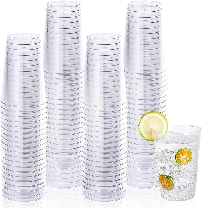 Vplus 150 Pack 12 OZ Reusable Clear Plastic Cups, Disposable Heavy Duty Plastic Cups for Party, Christmas, Wedding, Thanksgiving, Halloween