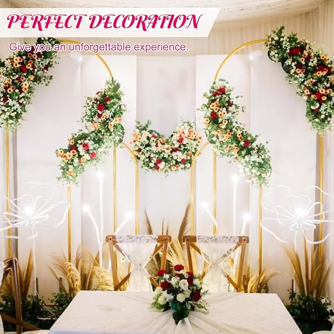 Metal Arch Stand and Cover Set,1 Fushia Spandex Fitted Backdrop with 1 Gold Wedding Arched Stand Frame for Parties Birthday Baby Shower Bridal Banquet Decoration (6FT)