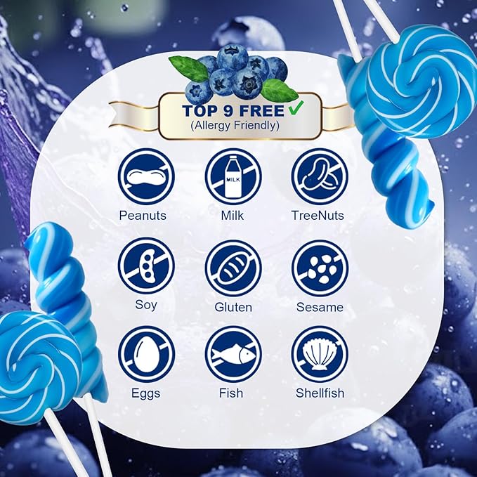 32 Counts Something Blue Twisty and Swirl Lollipops Blueberry Flavor, Individually Wrapped Lollipop Suckers Candy Bulk, Party Candy Buffet Lollipops Swirl, Holiday Treats Suckers