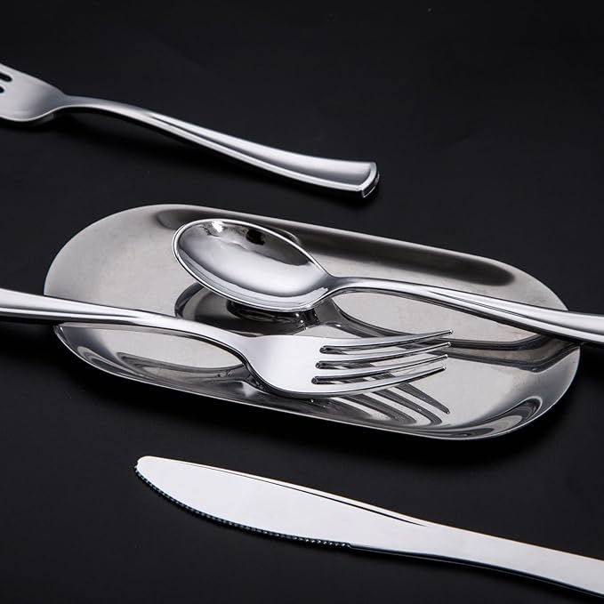 Nervure 300 Pack Silver Plastic Silverware - Disposable Silver Plastic Cutlery Set - Heavy Duty Silverware Include 150 Forks, 75 Knives, 75 Spoons Perfect for Parties, Dinners & Weddings
