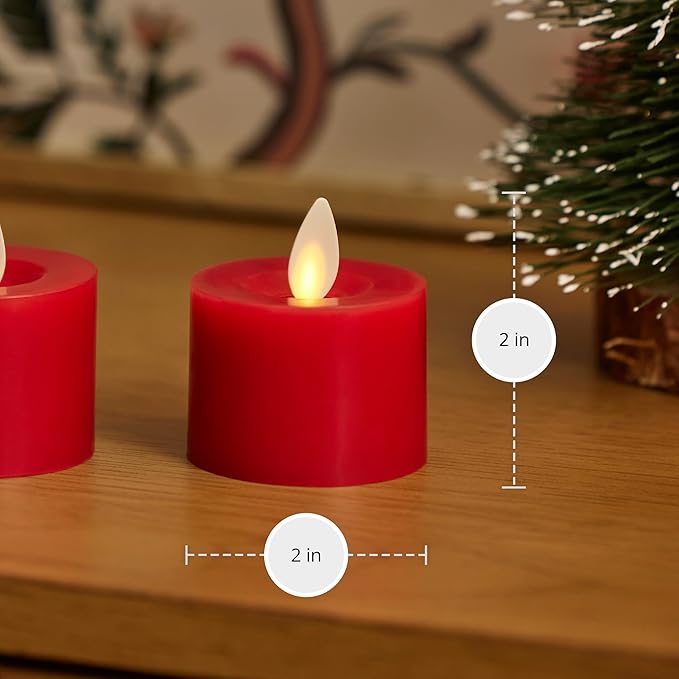 Luminara 2-Pack Moving Flame LED Flameless Tealight (2" x 2") Battery Operated Plastic LED Flameless Tea Light (Holiday Red)