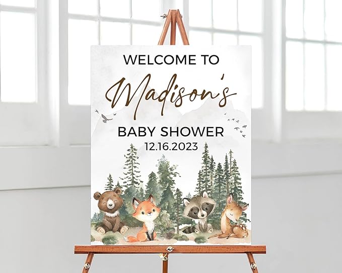 Editable Let the Adventure Begin Woodland Baby Shower Welcome Sign, Woodland Baby Shower Signs, Boy Adventure Baby Shower Decor, Baby Shower Yard Signs, Baby Shower Welcome Sign, Personalized Baby Shower Sign, Customized Baby Shower Sign