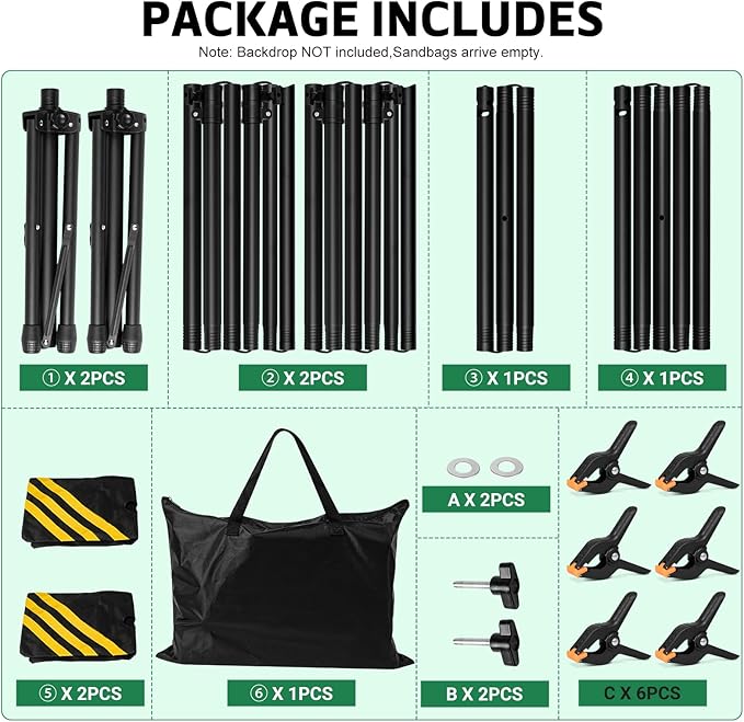 3-in-1 Backdrop Stand Kit 10x8.5 ft for Photography Studio, T-Shape Backdrop Stand for Wedding Parties, Background Stand for Photo Video Studio with Carring Bag, 6 Clamps, 2 Sandbags