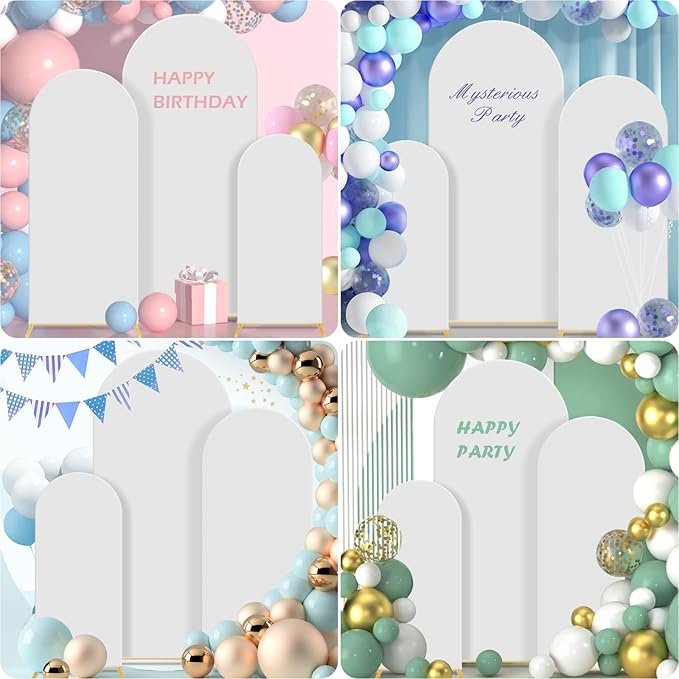 Wedding Arch Backdrop Stand Set of 3, Metal Stand with Arch Cover, Wedding Balloon Stand for Birthday, Baby Shower, Anniversary, Graduation Decoration