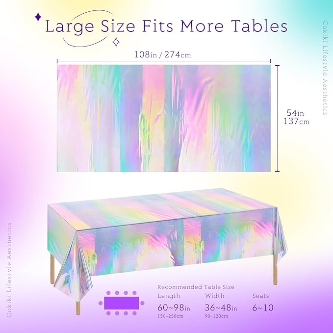 4 Pack Iridescence Plastic Tablecloths Shiny Disposable Laser Rectangle Table Covers for Party Decoration Birthday Bridal Wedding Christmas 54" x 108"