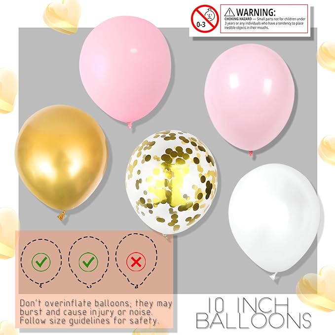 Balloon Column Stand Kit with Metallic Gold Pink 10inch Balloons, Base and Pole, Balloon Column Kit for Floor or Table Backdrop Decoration for Party Wedding Baby Shower Birthday Graduation