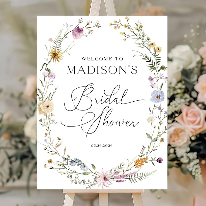 Personalized Bridal Shower Welcome Sign, Minimalist Wildflower Floral Poster, Modern Wedding Shower Welcome Board, Custom Bridal Decorations for Indoor or Outdoor Use - 03