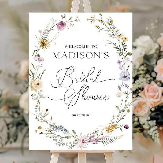 Personalized Bridal Shower Welcome Sign, Minimalist Wildflower Floral Poster, Modern Wedding Shower Welcome Board, Custom Bridal Decorations for Indoor or Outdoor Use - 03