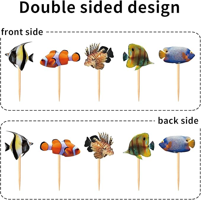 32pcs Ornamental fish Cupcake Toppers aquarium Theme Decorations Baby Shower Boys Girls Happy Birthday Party Tropical Party Cake Picks Under The Sea Decoration Supplies