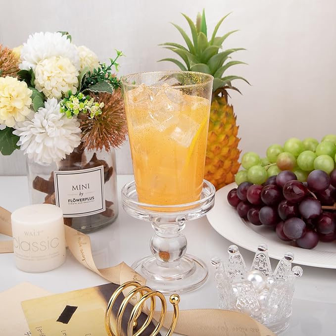 I00000 100 Pack 12 oz Gold Glitter Cups, Clear Disposable Cups, Gold Plastic Wine Glasses Cocktail Glasses Heavy Duty Cups, 12 Ounce Glitter Plastic Tumblers for Party