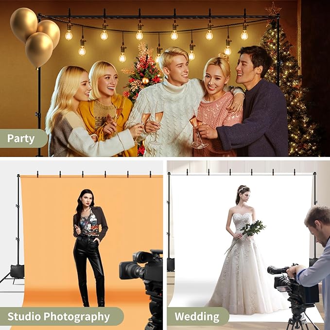 Backdrop Stand 10x7ft(WxH) Photo Studio Adjustable Backdrop Stand Kit Photography Backdrops with 4 Crossbars, 6 Clamps, 4 Spring Clip, 2 Sandbags and Carry Bag for Parties/Wedding/Photography
