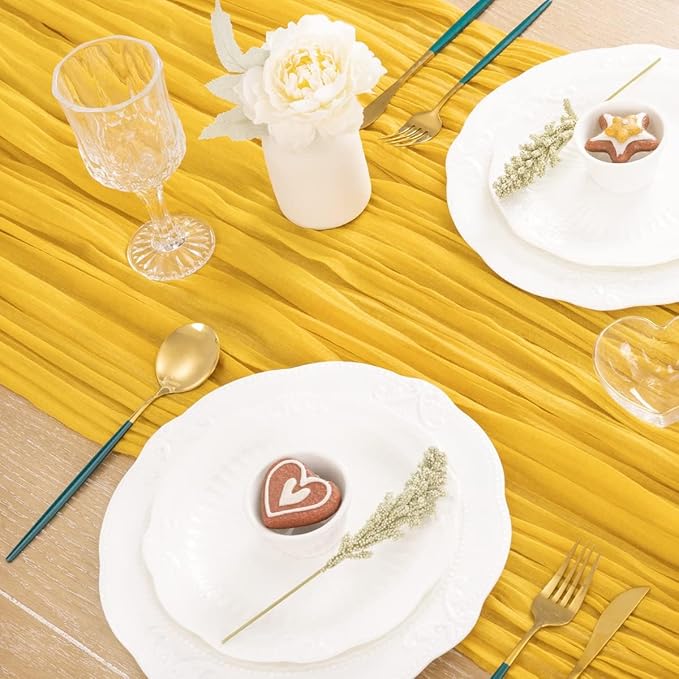 MLMC Gold Table Runner Rustic Gauze Cheesecloth Table Runner 13.3ft Winter Decor Cheese Cloth Table Decoration 35x160 Inches for Party Family Gatherings Home Decor