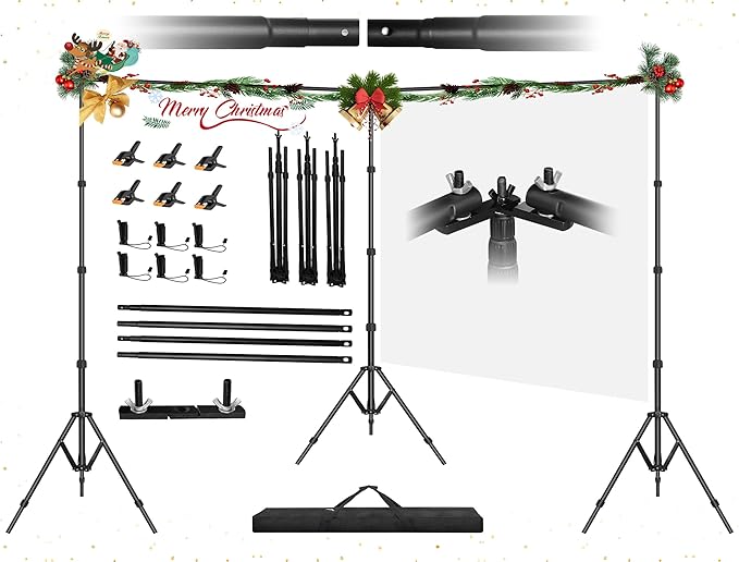 Jiang&Rong 8.5 x 20ft (H x W) Adjustable Photo Backdrop Stand Kit, Large Photography Background Stand with 308°Angle Rotatable Connector for Wedding, Birthday, Party