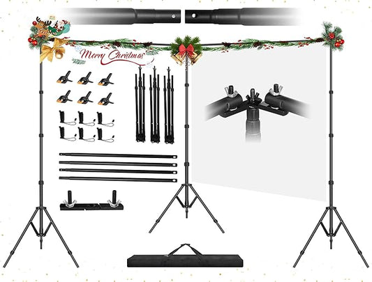 Jiang&Rong 8.5 x 20ft (H x W) Adjustable Photo Backdrop Stand Kit, Large Photography Background Stand with 308°Angle Rotatable Connector for Wedding, Birthday, Party