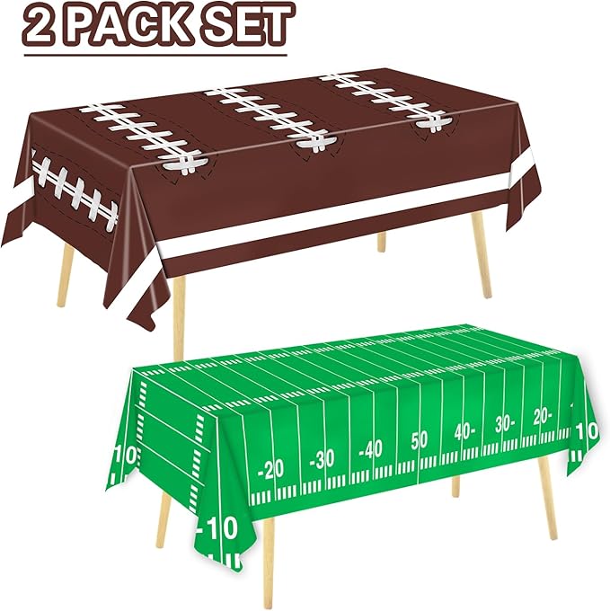 Oigco Football Party Decorations Tablecloth Disposable Plastic Touchdown Table Cover Perfect for Football Birthday Party Decorations and Gameday Tailgate Decorations 54 X 108Inch, 2 Pack