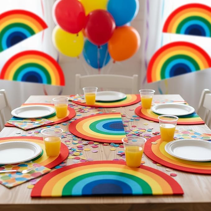Boao 12 Pcs Large Rainbow Felt Table Mats, Rainbow Party Supplies Prop for Craft Wall Decal Painting Art Birthday Baby Showers Party Decorations