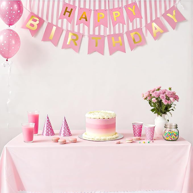 6 Pack Plastic Light Pink Tablecloth, Disposable Scalloped Edge Table Cloth Waterproof Rectangle Pink Table Cover for Birthday Bridal Wedding Baby Shower, 54 X 108 Inch