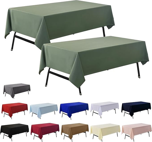 2-Pack 60x60 inch Sage Green Table Cloths, Solid Stain and Wrinkle Resistant Tablecloth, Premium Plain Weave Polyester Fabric Rectangle Table Linen Covers for Hotel, Banquet