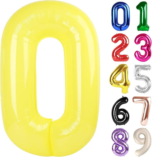 0 Balloon - Macaron Yellow Birthday Number Balloons, 40 Inch Large Foil Balloons for Men Women Boys Girls Macaron Yellow Themed Birthday Decorations