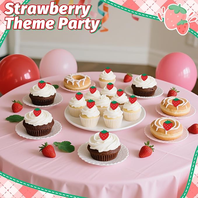 24 PCS Strawberry Cupcake Toppers Berry First Birthday Strawberry Ring Cake Topper for Fruit Baby Shower Berry Sweet Cupcake Decorations Party Supplies
