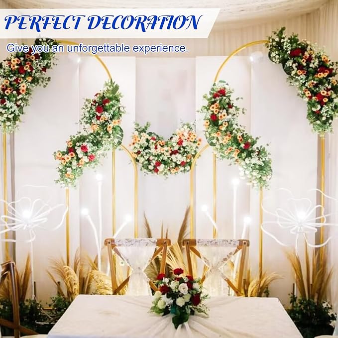 Metal Arch Stand and Cover Set,1 Royal Blue Spandex Fitted Backdrop with 1 Gold Wedding Arched Stand Frame for Parties Birthday Baby Shower Bridal Banquet Decoration (7.2FT)