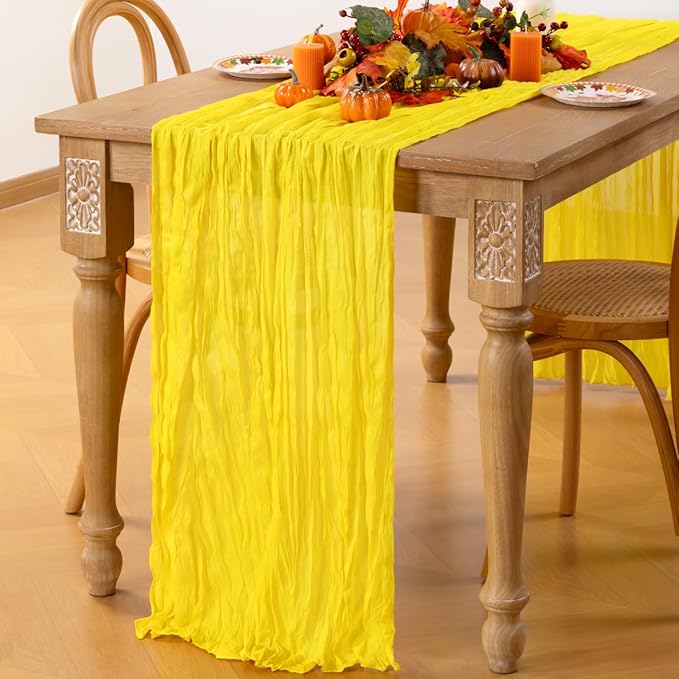 MLMC Yellow Table Runner 10ft Rustic Cheesecloth Table Runner Gauze Cheese Cloth Centerpiece Decororations 35x120 Inches for Wedding Baby Shower Outdoor Picninc Decor