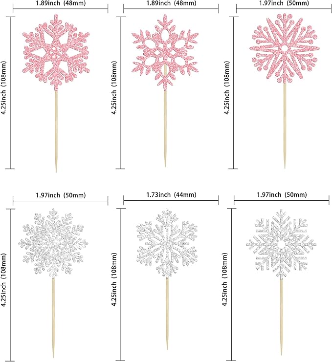 36Pcs Snowflake Cupcake Toppers Glitter Winter Theme Snowflake Cupcake Picks Merry Christmas Happy New Year Christmas Cake Decor Birthday Party Cake Decorations Supplies Pink Silver