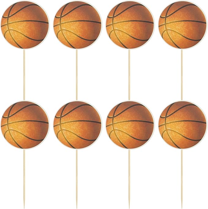 24Pcs Basketball Cupcake Toppers Star Sports Ball Cupcake Picks Baby Shower Basketball Sports Players Theme Birthday Party Cake Decorations Supplies