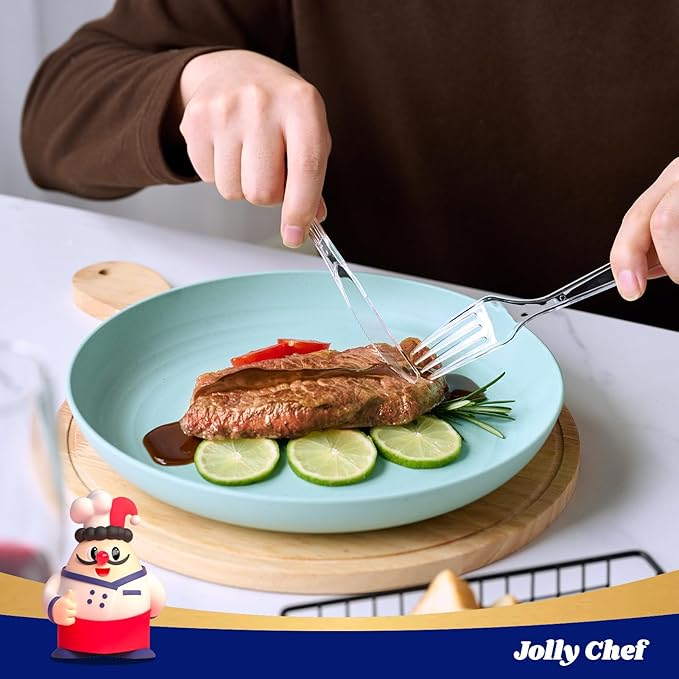 JOLLY CHEF 360 Count Clear Plastic Silverware Heavy Duty-180 Forks, 120 Spoons, 60 Knives, Heat Resistant Plastic Cutlery, Disposable Utensils Set for Parties, Events, Everyday Use