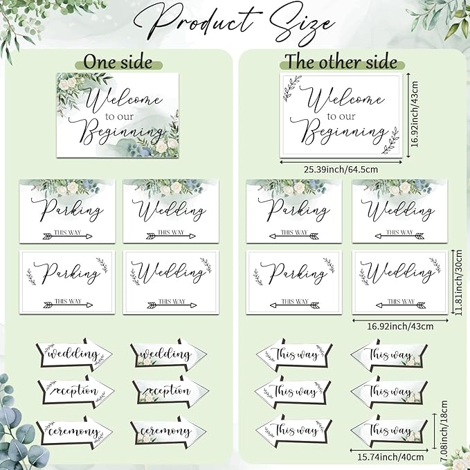 OurWarm 11 Pcs Wedding Direction Signs with Stakes, Wedding Welcome Signs Arrow Shaped Wedding This Way Directional Road Signs, Double Sided Printed Wedding Parking Sign Yard/Lawn Signs for Reception