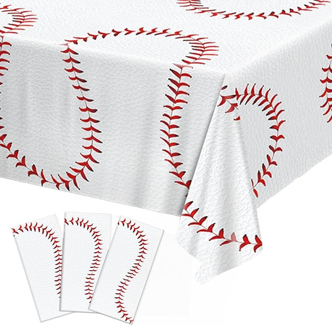 Oigco 3 PCS Baseball Tablecloth — Baseball Party Decorations — Sports Disposable Table Covers for Boys Sports Birthday Party, Team Game Day, Outdoor Picnic, 54 x 108 Inch