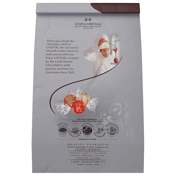 Lindt LINDOR Milk Assorted Chocolate Candy Truffles, Chocolate Candy with Smooth, Melting Truffle Center, 15.2 oz. Bag (Pack of 2)